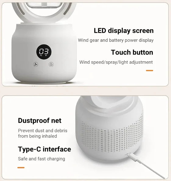 LumiBreeze - Bladeless USB Spray Mist Electric Fan & Air Humidifier (Rechargeable, Tabletop)