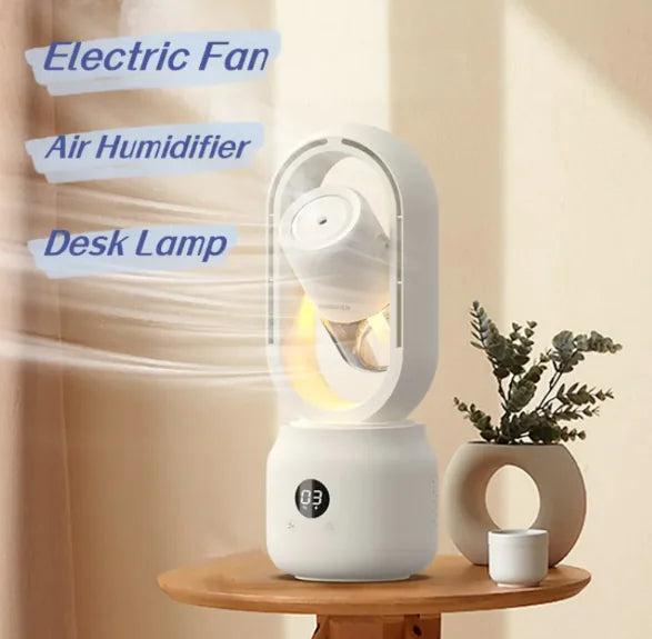 LumiBreeze - Bladeless USB Spray Mist Electric Fan & Air Humidifier (Rechargeable, Tabletop)