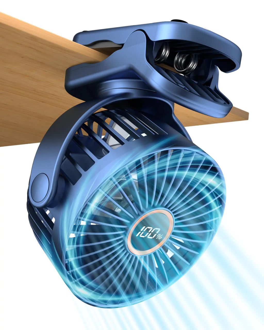 LumiBreeze - buywoo Portable Desk Fan Battery Powered Stroller Fan With Strong Clamp Grip 360° Rotation 3-Speed & LED Display Small Rechargeable Personal Clip On Fan For Bedroom Office Gyms Blue