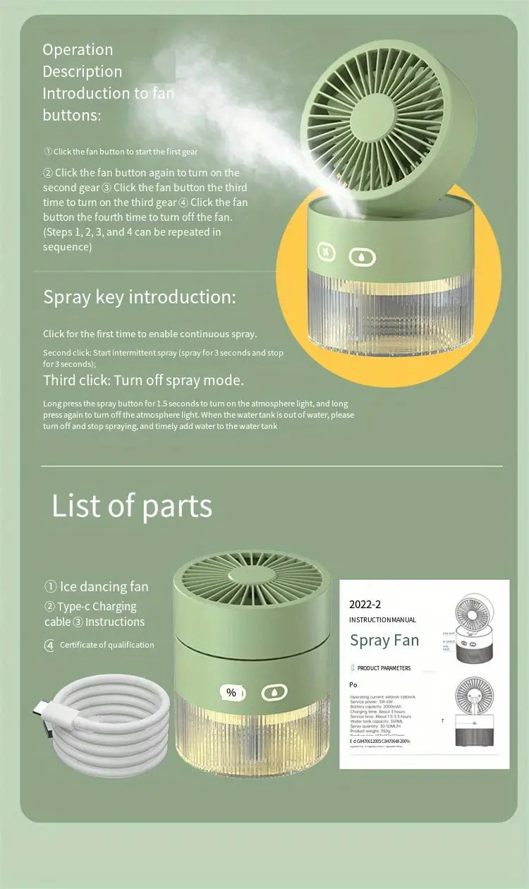 LumiBreeze - Mini USB Desktop Fan with Spray Humidifier Function