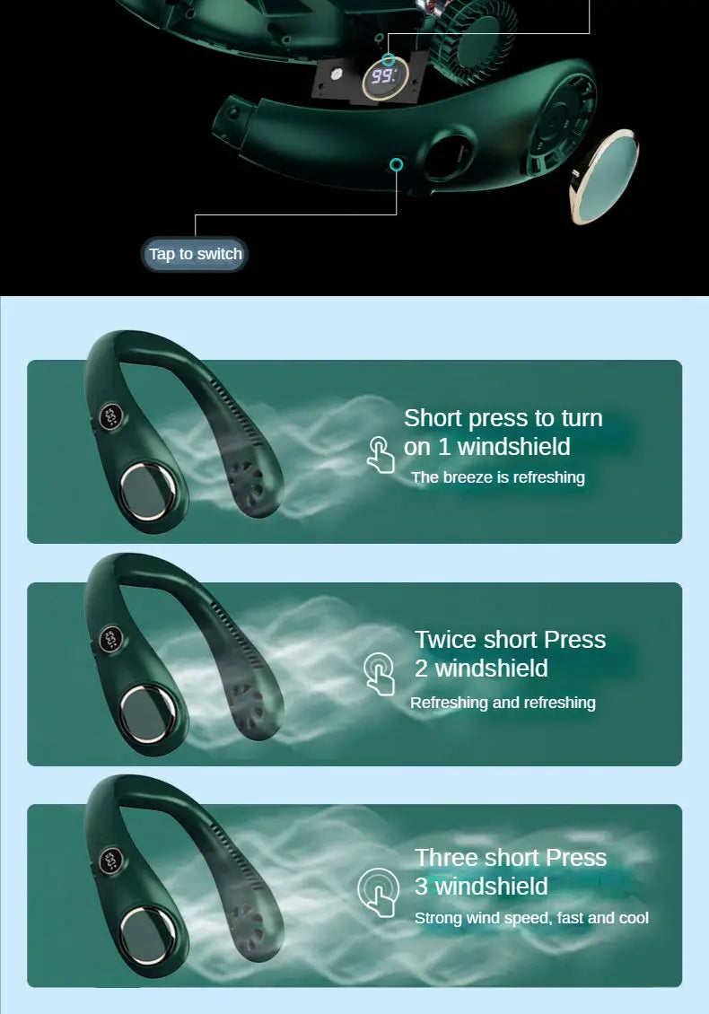 LumiBreeze - Portable LED Neck Fan for Summer Comfort and Coolness