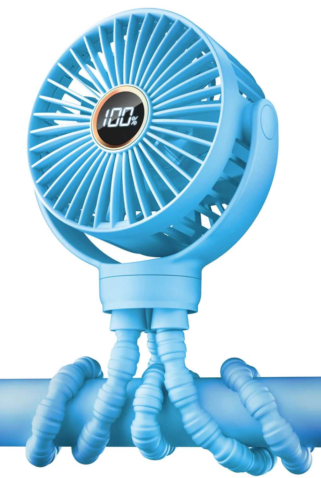 LumiBreeze - KIDEE Stroller Fan Portable Fan Mini Baby Fan Battery Powered LED Display with 3 Speeds Small Clip on Fan Desk Fans USB Rechargeable Personal Car Seat Fans for Outdoor Travel Sky Blue